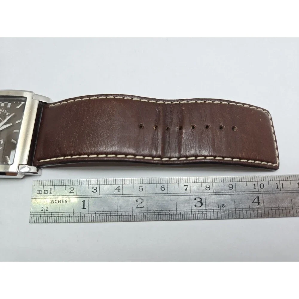 Kenneth Cole Reaction Mens Tank Brown Dial Date Leather Watch New Battery *READ
